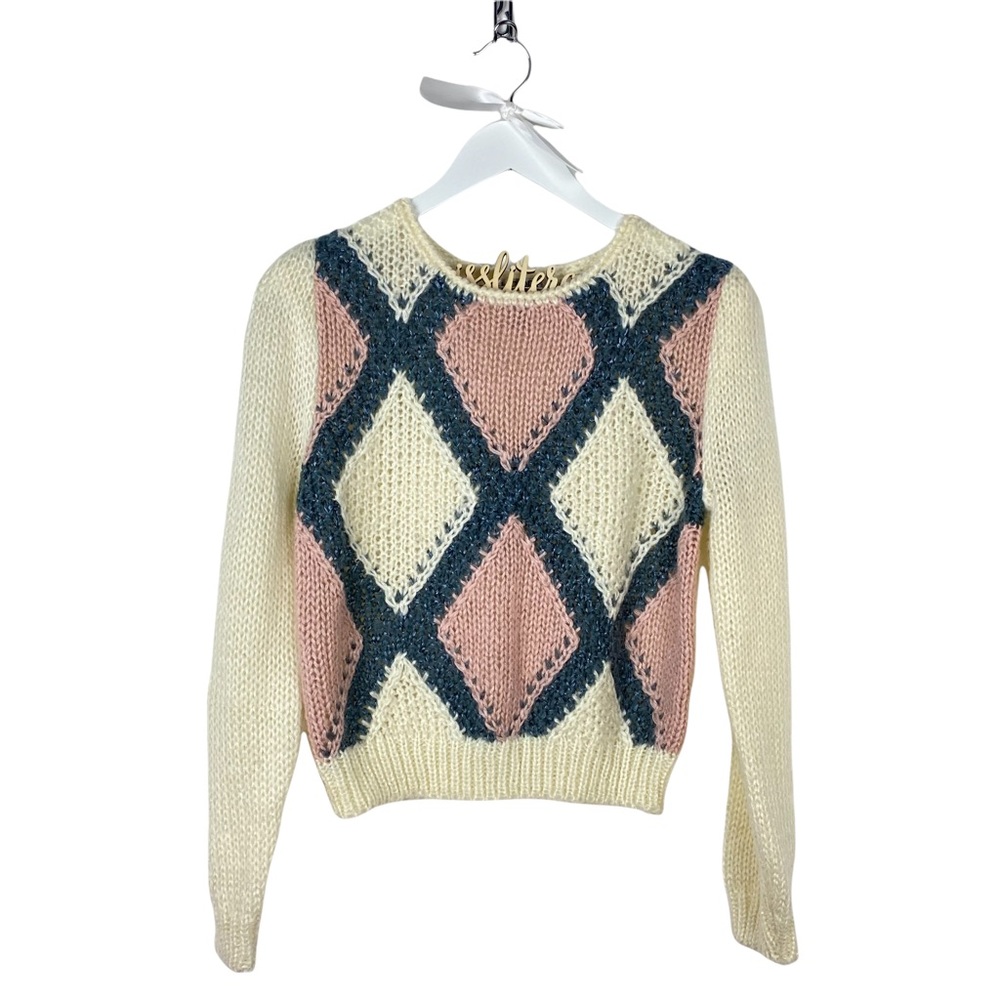 Vintage Cream Puff Sleeve Hand Knit Ethical + Sustainable Sweater • Size Small